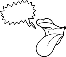 freehand drawn speech bubble cartoon mouth sticking out tongue