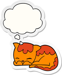 cartoon cat sleeping with thought bubble as a printed sticker
