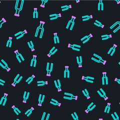 Line Bicycle suspension fork icon isolated seamless pattern on black background. Sport transportation spare part steering wheel. Vector