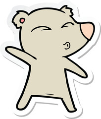 sticker of a cartoon whistling bear