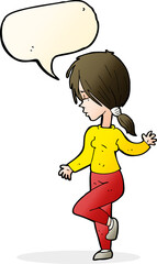 cartoon girl dancing with speech bubble
