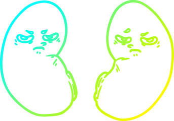 cold gradient line drawing of a cartoon irritated kidneys