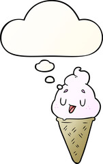 cute cartoon ice cream with thought bubble in smooth gradient style
