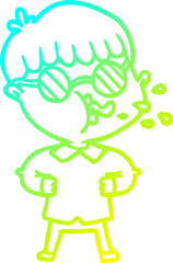 cold gradient line drawing of a cartoon boy wearing spectacles