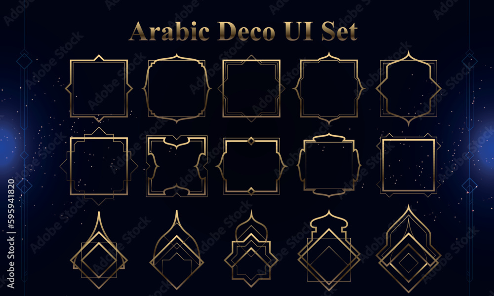 Sticker set of arabic deco modern user interface elements. fantasy magic hud. good for game ui. vector illus