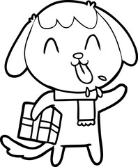 cute cartoon dog with christmas present