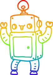 Naklejka premium rainbow gradient line drawing of a cartoon happy robot