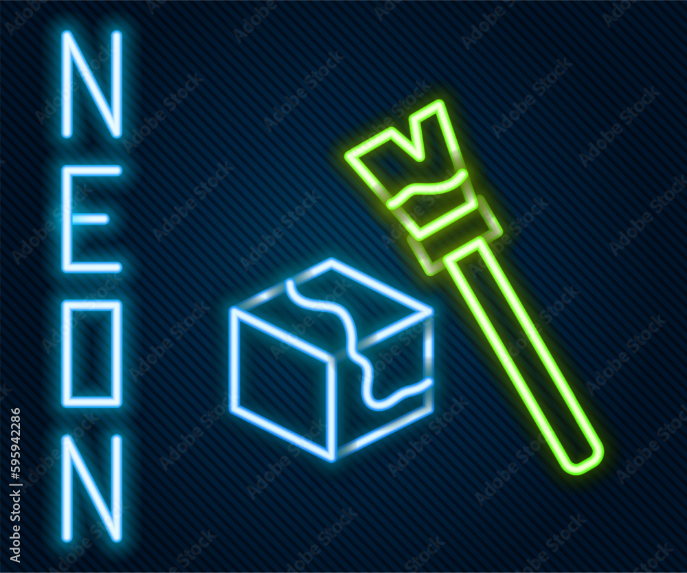 Poster glowing neon line isometric cube icon isolated on black background. geometric cubes solid icon. 3d s