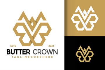 Geometric Butterfly Crown Logo vector icon illustration
