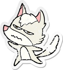 distressed sticker of a cartoon annoyed wolf