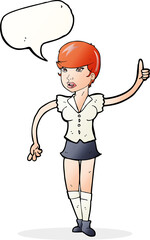 cartoon pretty girl asking question with speech bubble