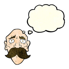 cartoon sad old man with thought bubble