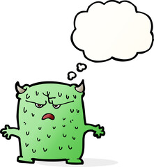 cartoon little alien with thought bubble