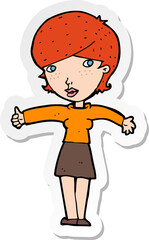 sticker of a cartoon woman giving thumbs up symbol