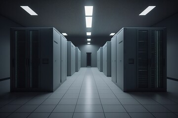 Data centers contain servers connected to the cloud to provide supercomputing and security. Ai generated.