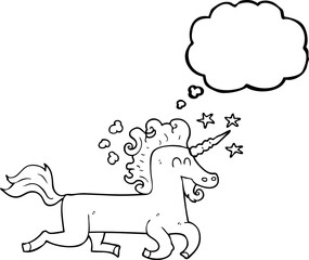 freehand drawn thought bubble cartoon unicorn