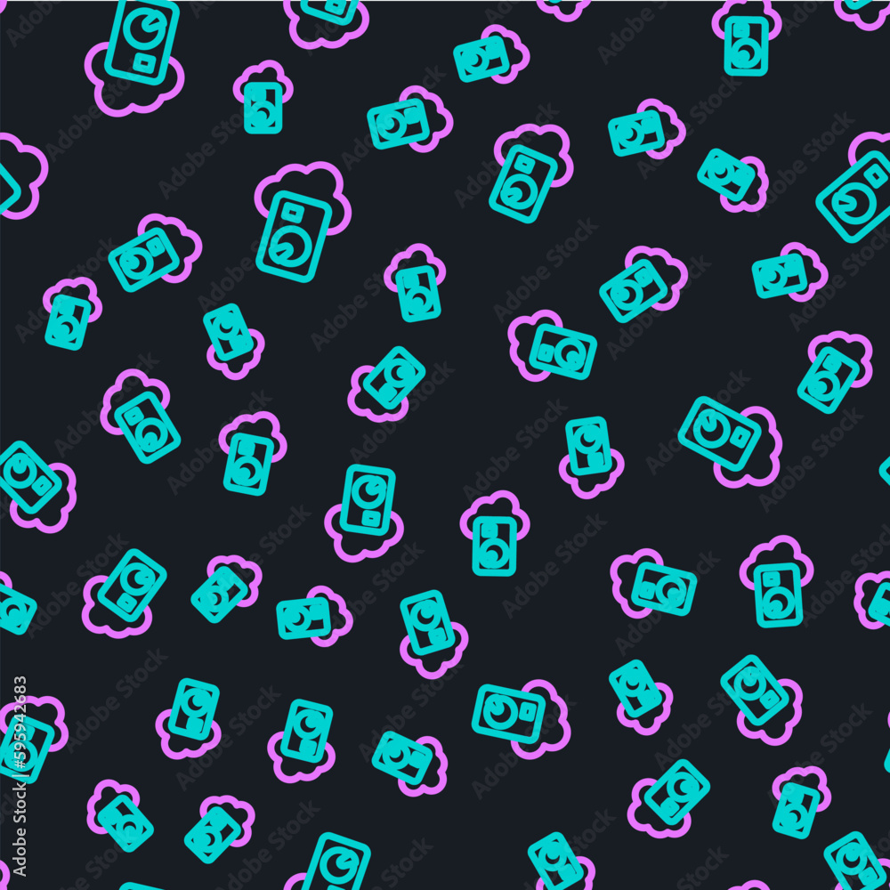 Poster line cloud database icon isolated seamless pattern on black background. cloud computing concept. dig