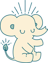 illustration of a traditional tattoo style cute elephant