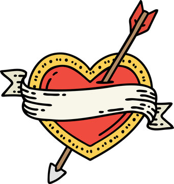 tattoo in traditional style of an arrow heart and banner
