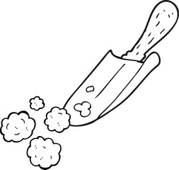 freehand drawn black and white cartoon shovel