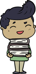 cartoon man laughing holding books