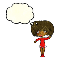 cartoon waving girl with thought bubble