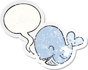 cartoon whale with speech bubble distressed distressed old sticker