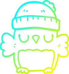 cold gradient line drawing of a cute cartoon owl in hat