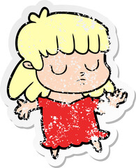distressed sticker of a cartoon indifferent woman