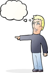 cartoon angry man pointing with thought bubble