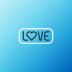 Line Love text icon isolated on blue background. Valentines day greeting card template. Colorful outline concept. Vector