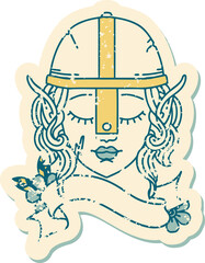 Retro Tattoo Style elf fighter character face