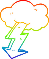 rainbow gradient line drawing of a cartoon lightning bolt