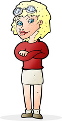 cartoon woman with crossed arms and safety goggles