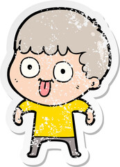 distressed sticker of a cartoon man staring