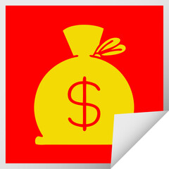 square peeling sticker cartoon of a bag of money