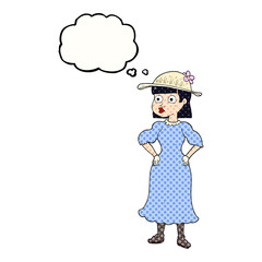 freehand drawn thought bubble cartoon woman in sensible dress