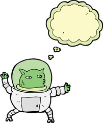 cartoon alien with thought bubble