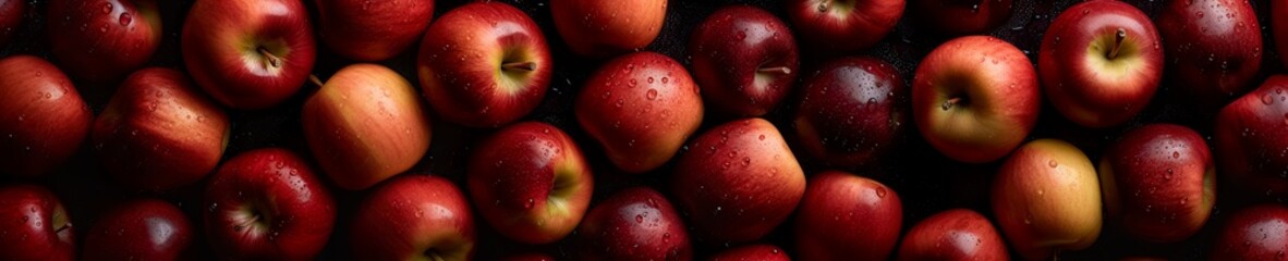 Top down view of fresh apples with waterdrops. AI Generative Art.