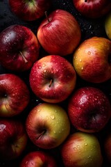Fototapeta na wymiar Top down view of fresh apples with waterdrops. AI Generative Art.