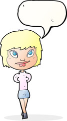 cartoon happy woman with speech bubble
