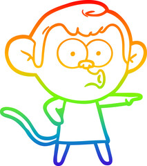 rainbow gradient line drawing of a cartoon pointing monkey