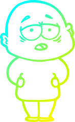 cold gradient line drawing of a cartoon tired bald man