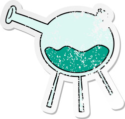 hand drawn distressed sticker cartoon doodle of a science test tube