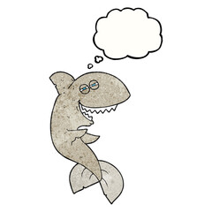 freehand drawn thought bubble textured cartoon laughing shark