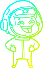 cold gradient line drawing of a cartoon laughing astronaut