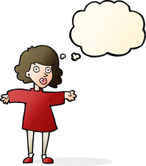 cartoon nervous woman with thought bubble
