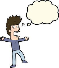 cartoon terrified man with thought bubble