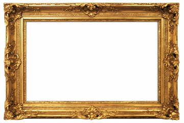 Gold Ornate Frame Isolated on White Background for Display or Decoration