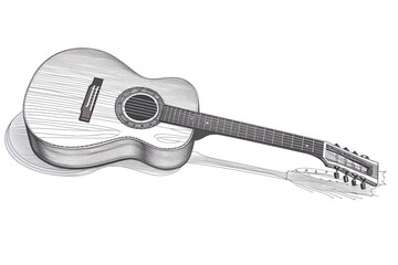 White background acoustic guitar continuous line drawing. Generative AI